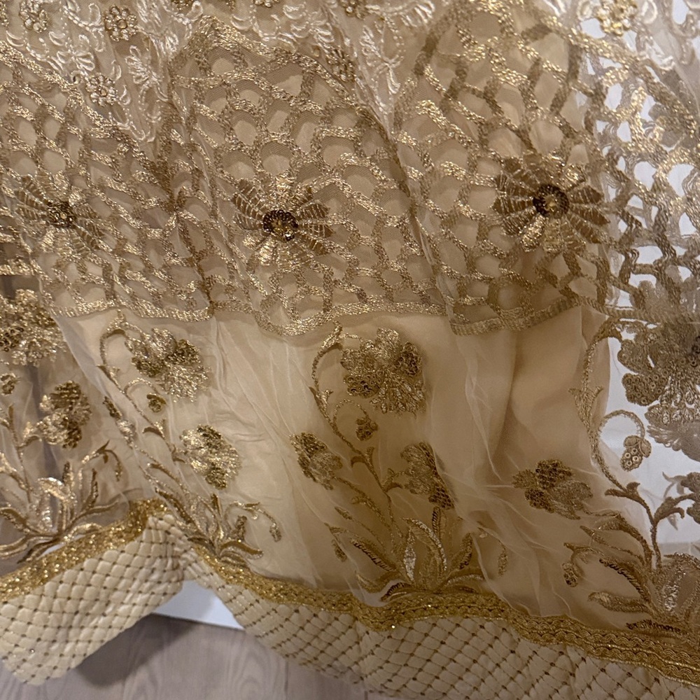 Gold Embroidered Cap-Sleeve Evening Dress Indian Style Dress - Picture 5 of 9